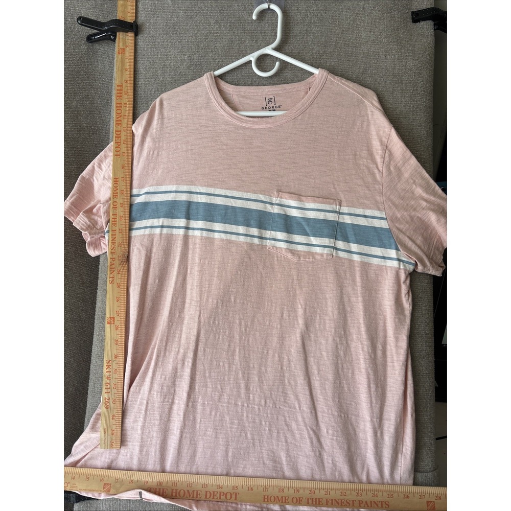 [g] George Men's Light Pink Tshirt Size XL  46-48 Striped With Pocket